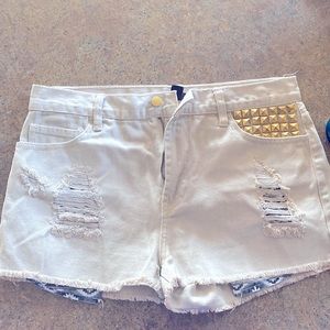 Forever 21 Khaki Studded Distressed Cutoff shorts